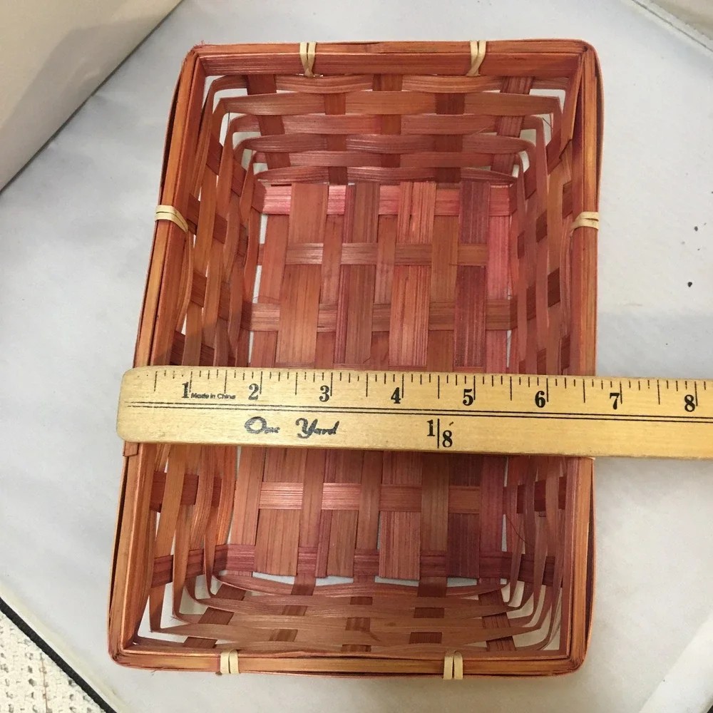 Woven Bamboo Basket Decor Small Reddish Brown Rectangular Storage Cottagecore